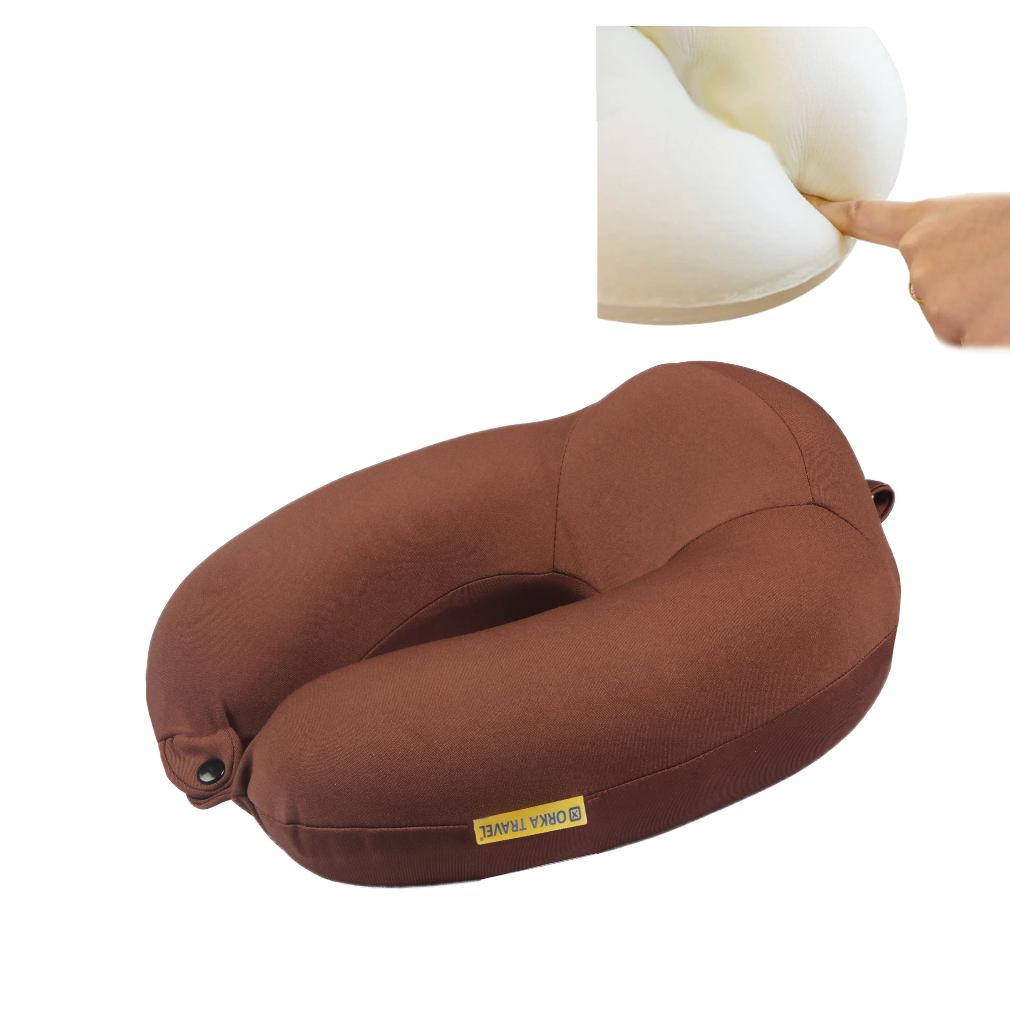 Orka Travel Spandex Solid High Back Memory Foam U Neck - Brown