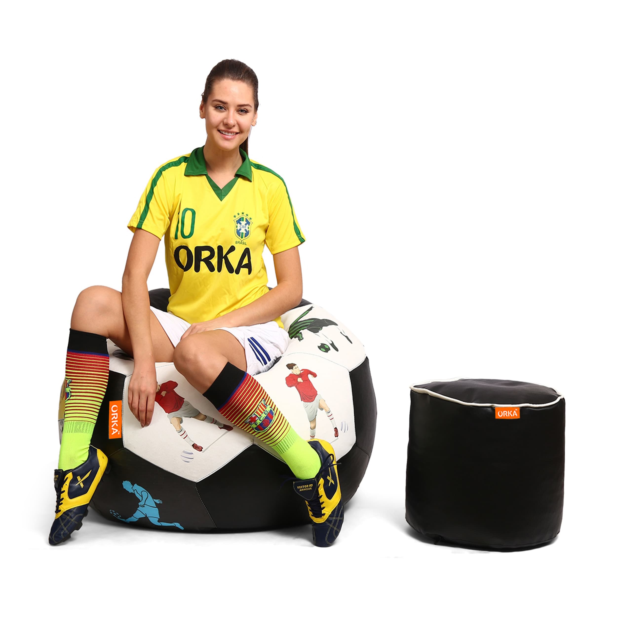 Orka Digital Printed XXL Foorball With Mathching Footstool Filled Bean Bag With Beans (FB44 Multicolor)