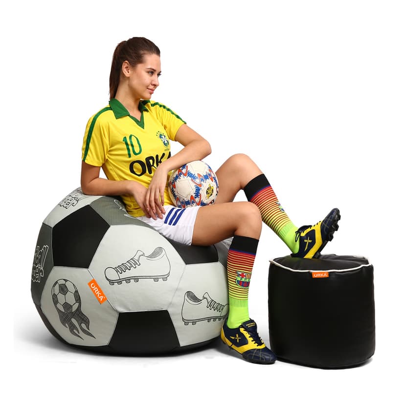 Orka Digital Printed XXL Foorball With Mathching Footstool Filled Bean Bag With Beans (FB48 Multicolor)