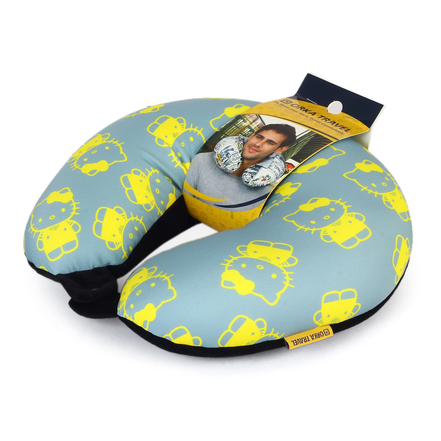 Orka Digital Printed Spandex Stretchable Fabric Microbeads U Neck Pillow (D9, Pack of 1)