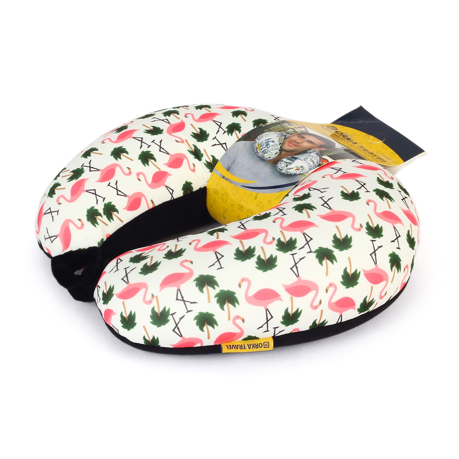 Orka Digital Printed Spandex Stretchable Fabric Microbeads U Neck Pillow (D11, Pack of 1)