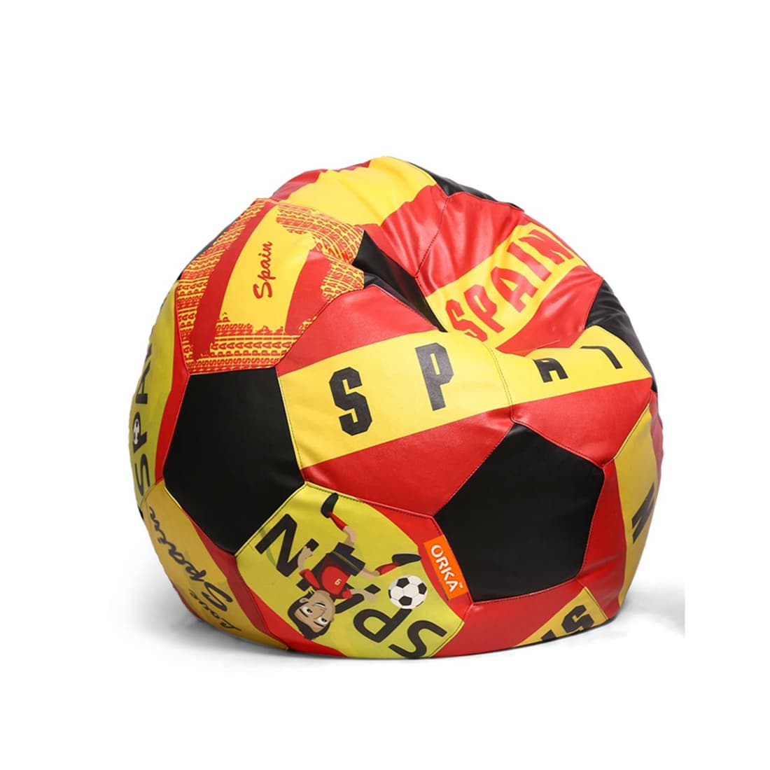 Orka Digital Printed Kids Foorball With Mathching Footstool Filled Bean Bag With Beans (FB43 Multicolor)