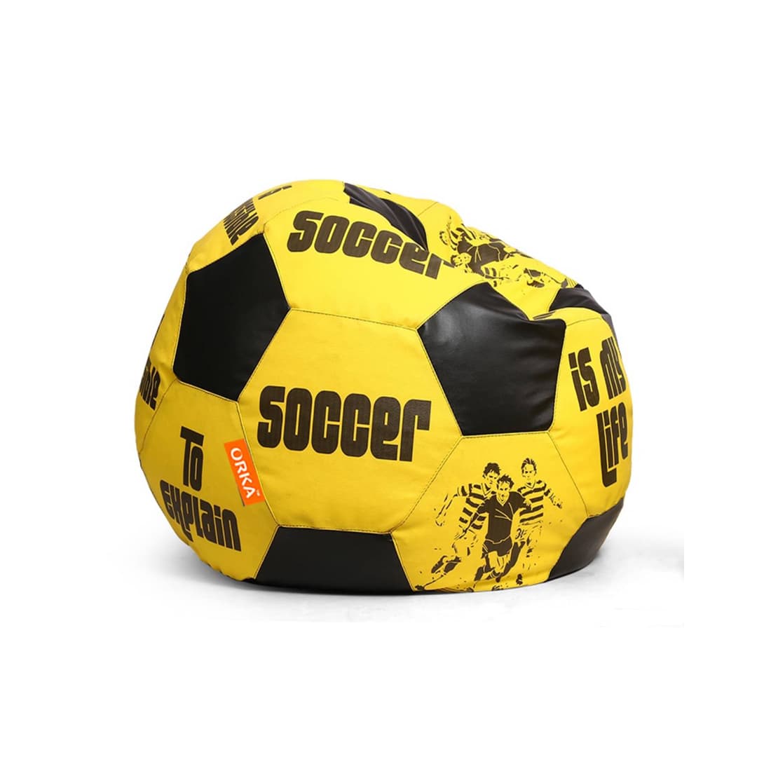 Orka Digital Printed Kids Foorball With Mathching Footstool Filled Bean Bag With Beans (FB70 Yellow,Black)