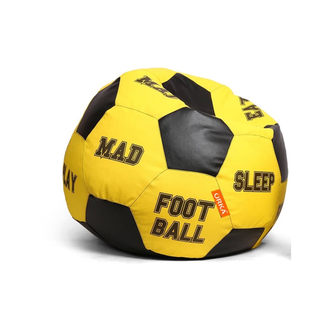 Orka Digital Printed Kids Foorball With Mathching Footstool Filled Bean Bag With Beans (FB72 Yellow,Black)
