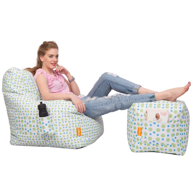 Can bean bags Digital Printed XXXL Arm Bean Chair With Footstool (Polka Dot)