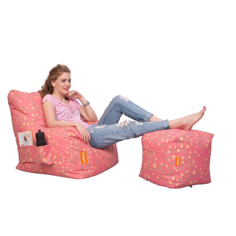 Can bean bags Digital Printed XXXL Arm Bean Chair With Footstool (Pink)
