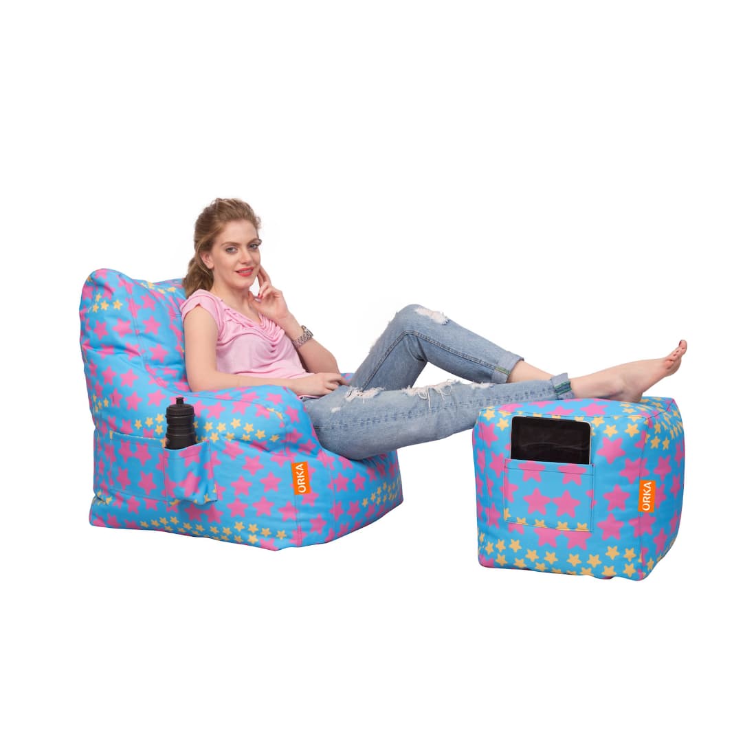 Can bean bags Digital Printed XXXL Arm Bean Chair With Footstool (Star)