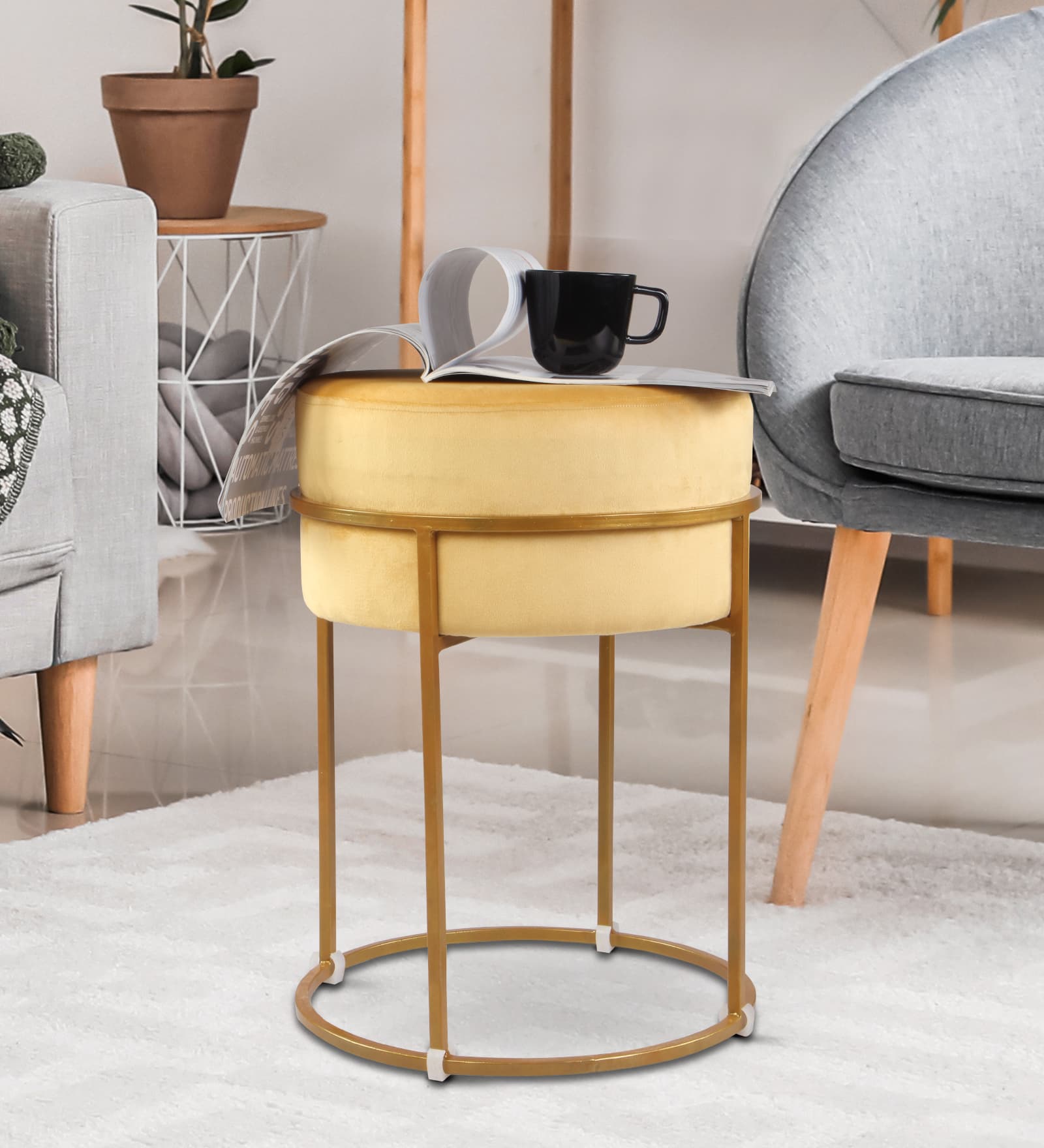 Primrose Ottoman Pouffes for Sitting Stool for Living Room Sitting Puffy Wooden Stools Chair Living Room Furniture Footrest Pouf Foot Stool for Office Room Decor (Glen)