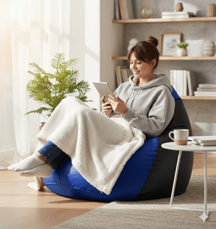 Orka Classic Blue, Black Color Bean Bag