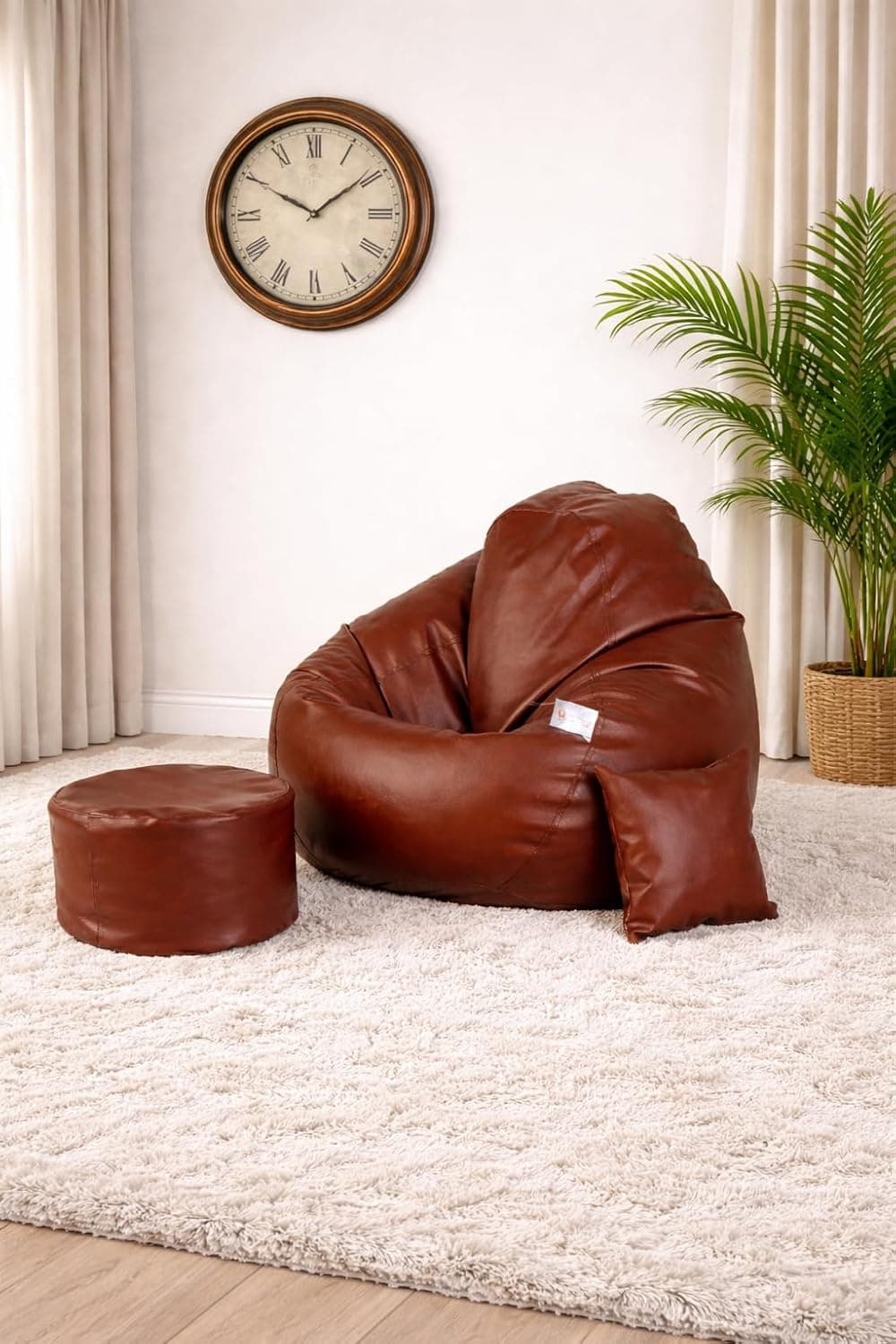 Orka Bean Bag Chair with Beans Filled, Bean Bag with Free Footrest and Cushion, Puffluxe Combo (Tan)