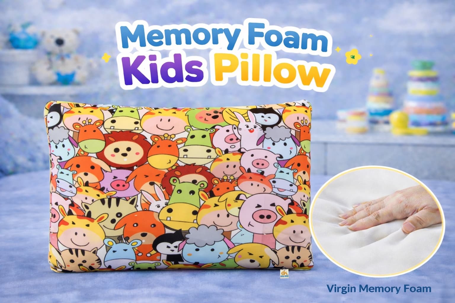 Orka Kids Eco Memory Foam Pillow Printed Jungle Theme