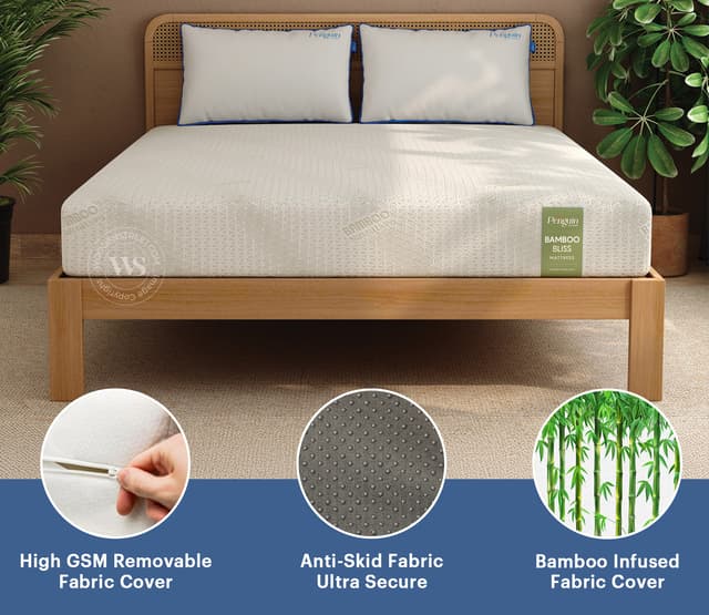 Penguin Bamboo Bliss Mattress with 10-Year Warranty – King Size (78x72x8 inches, Green)