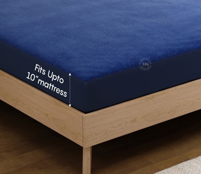 Featherix Cotton Feel Terry Ultra Soft Breathable Hypoallergenic Waterproof Mattress Protector – King Size (Dark Blue, 72x72 inches)