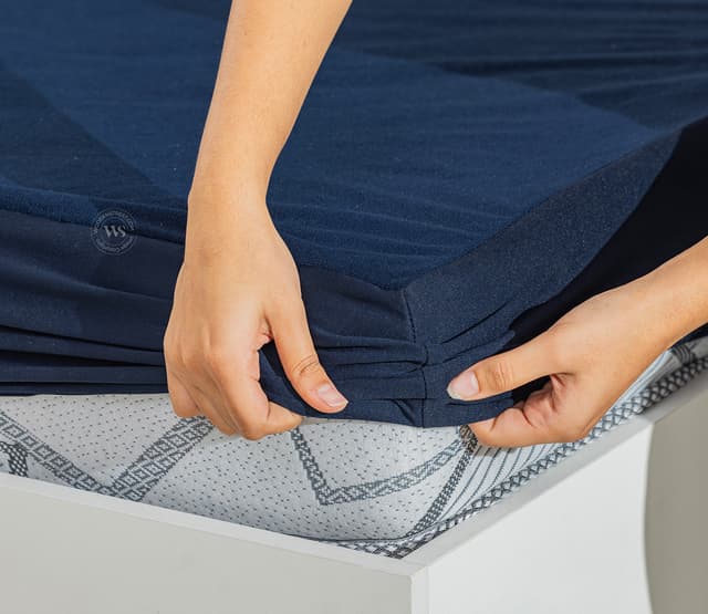 Featherix Cotton Feel Terry Ultra Soft Breathable Hypoallergenic Waterproof Mattress Protector – King Size (Dark Blue, 72x72 inches)