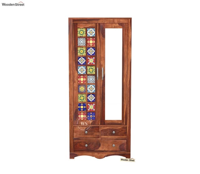 Boho 2 Door Multi-Utility Wardrobe with Mirror – Honey Finish