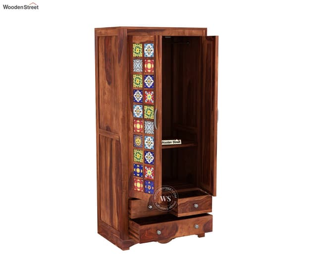 Boho 2 Door Multi-Utility Wardrobe with Mirror – Honey Finish