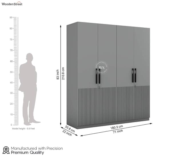 Nora Engineered Wood 4 Door Wardrobe – Gothic Grey Finish