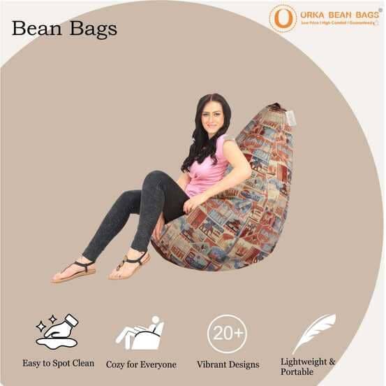 Orka Contries Theme XXL Filled Bean Bag With Beans - Multicolor