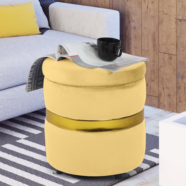 Primrose Saber Ottoman Sitting, Pouffes Stool for Living Room - Yellow
