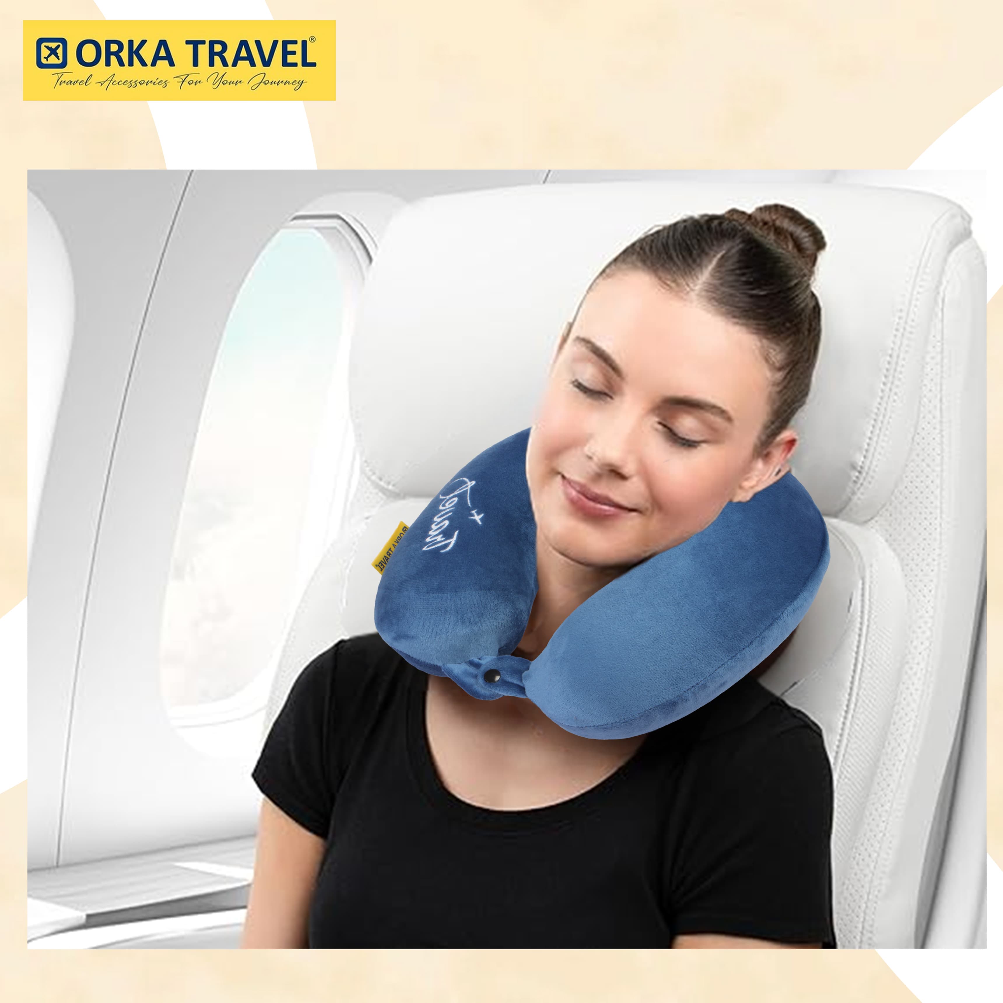 Orka Travel Solid Super Soft Embroidery Memory Foam U Neck view 2