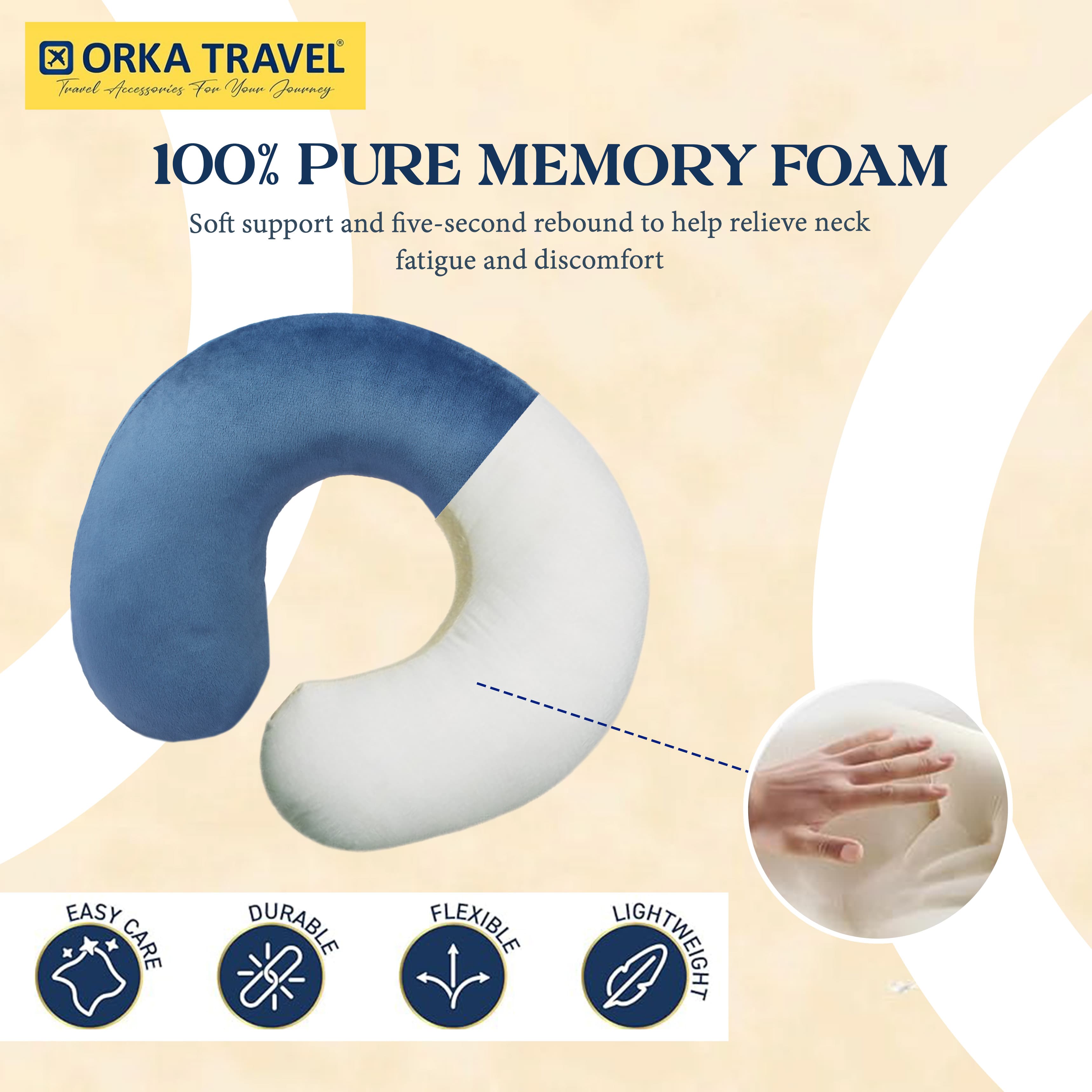 Orka Travel Solid Super Soft Embroidery Memory Foam U Neck view 3