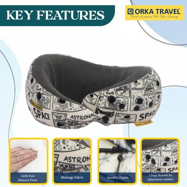 Orka Travel Starc 3 Adjustable Neck Buttons Memory Foam U Neck - Astronaut