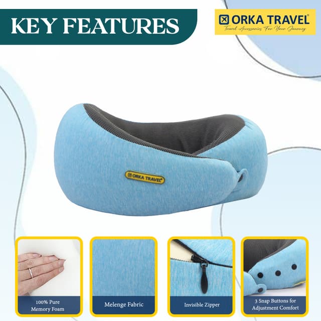 Orka Travel Starc 3 Adjustable Neck Buttons Memory Foam U Neck - Teal