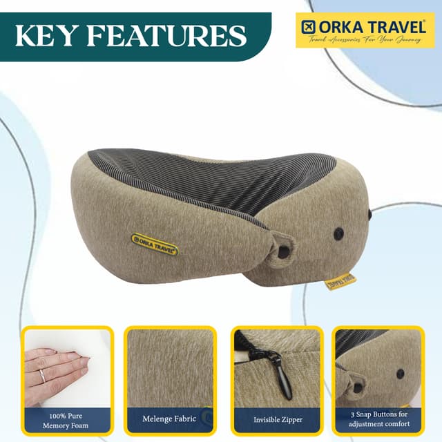 Orka Travel Starc 3 Adjustable Neck Buttons Memory Foam U Neck - Brown