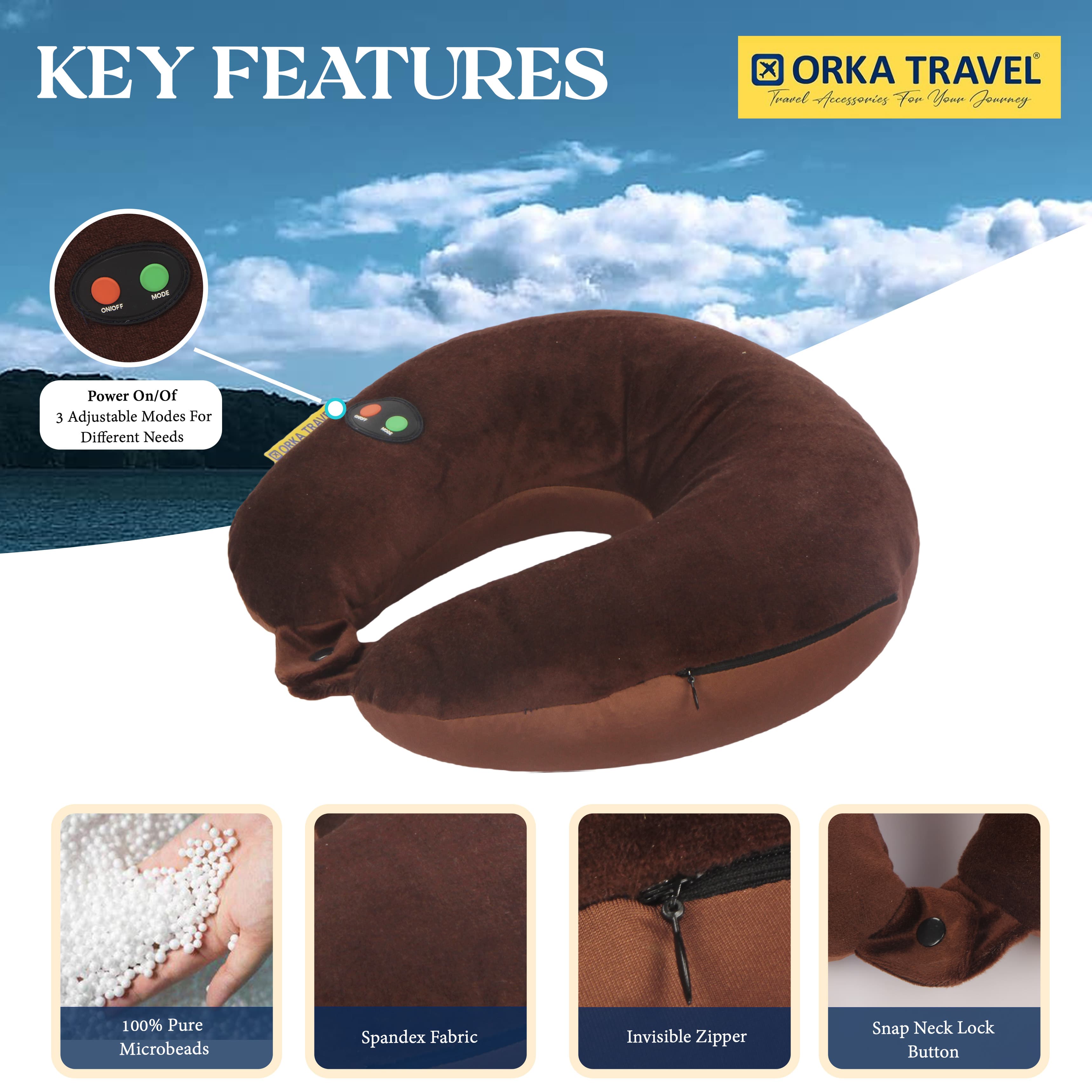Orka Travel Microbeads Massager U Neck - Brown view 5