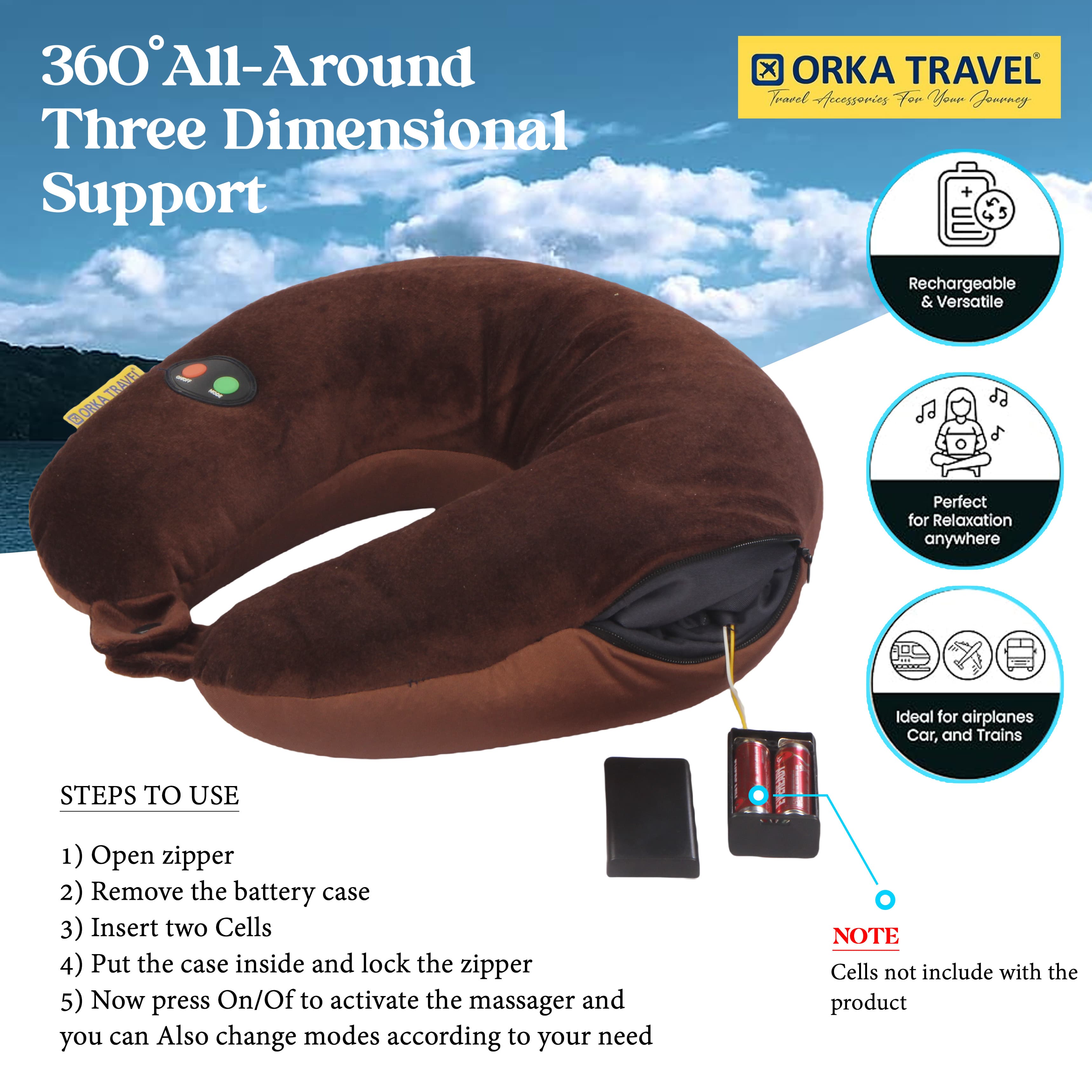 Orka Travel Microbeads Massager U Neck - Brown view 6