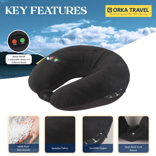 Orka Travel Microbeads Massager U Neck - Black
