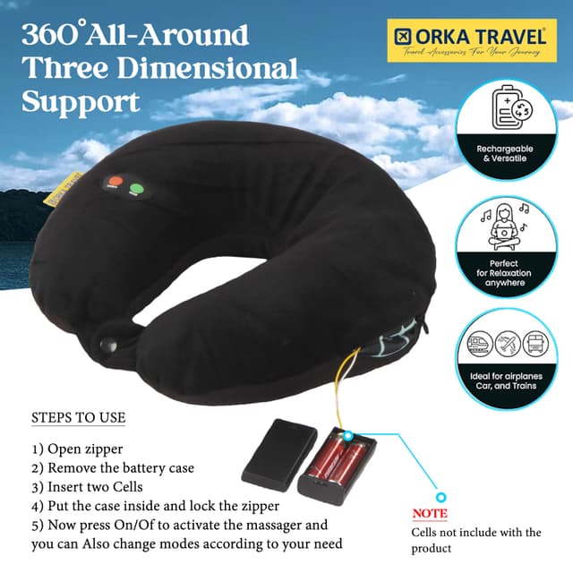 Orka Travel Microbeads Massager U Neck - Black