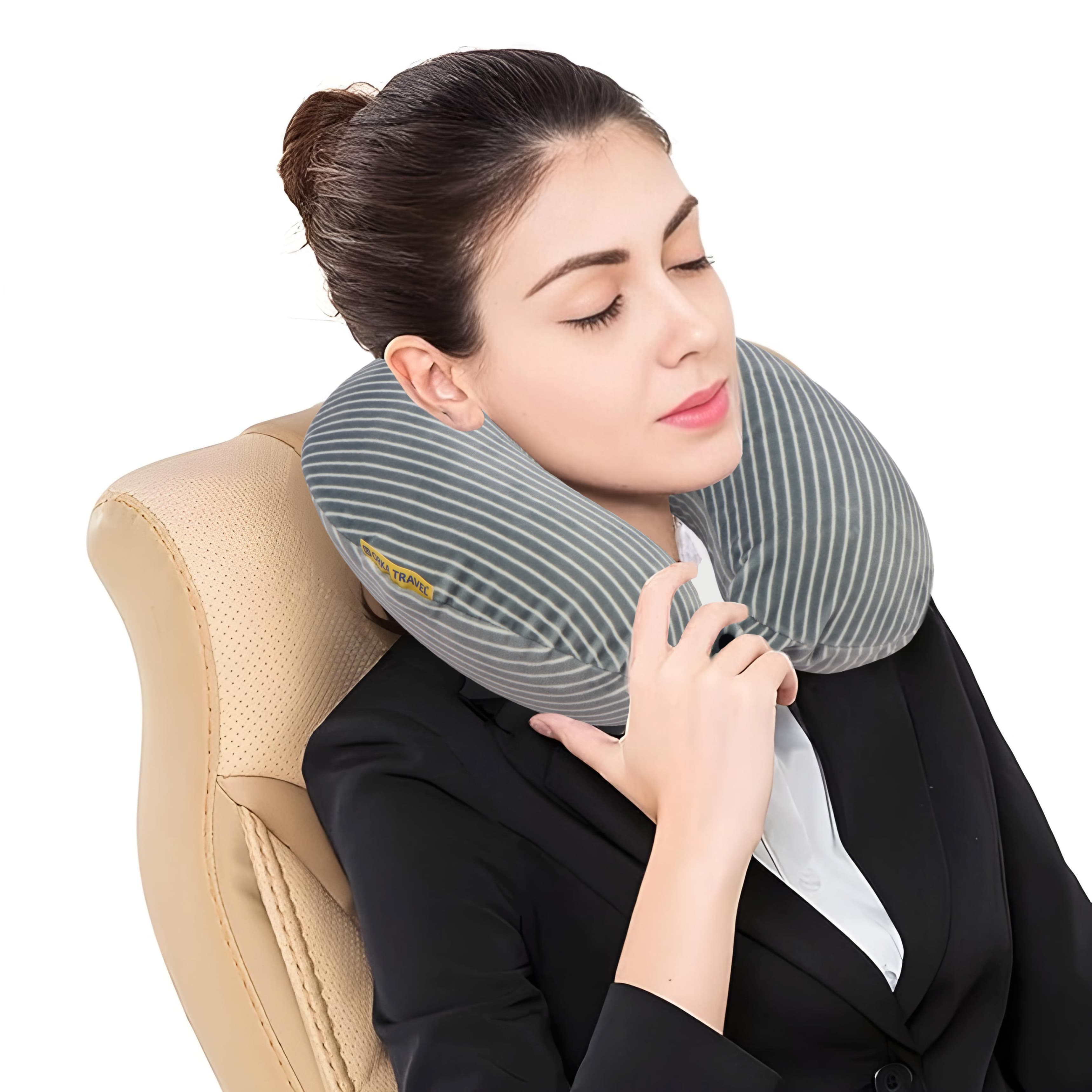 Orka Travel Classic Stripe Memory Foam U Neck - Dark Grey view 2
