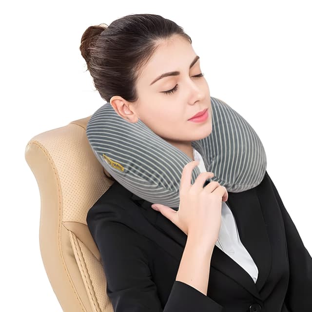 Orka Travel Classic Stripe Memory Foam U Neck - Dark Grey