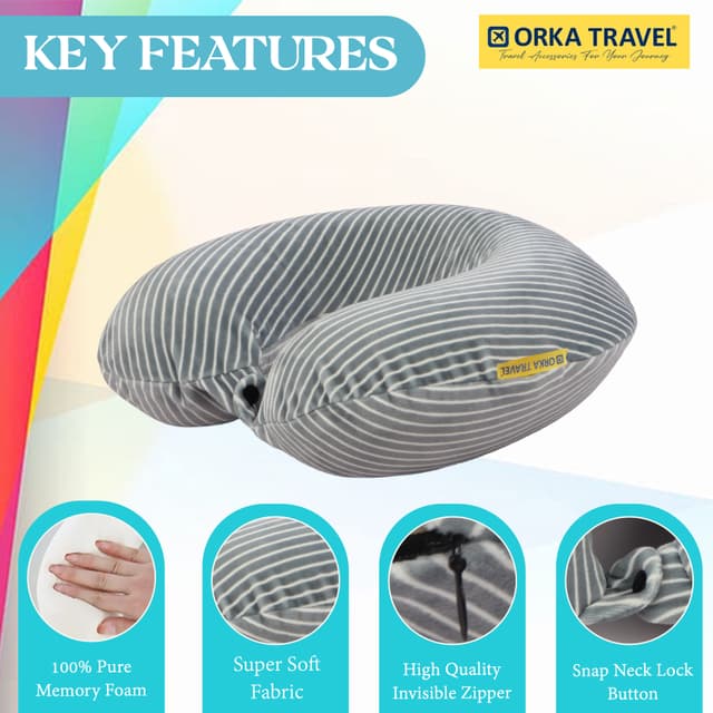 Orka Travel Classic Stripe Memory Foam U Neck - Dark Grey
