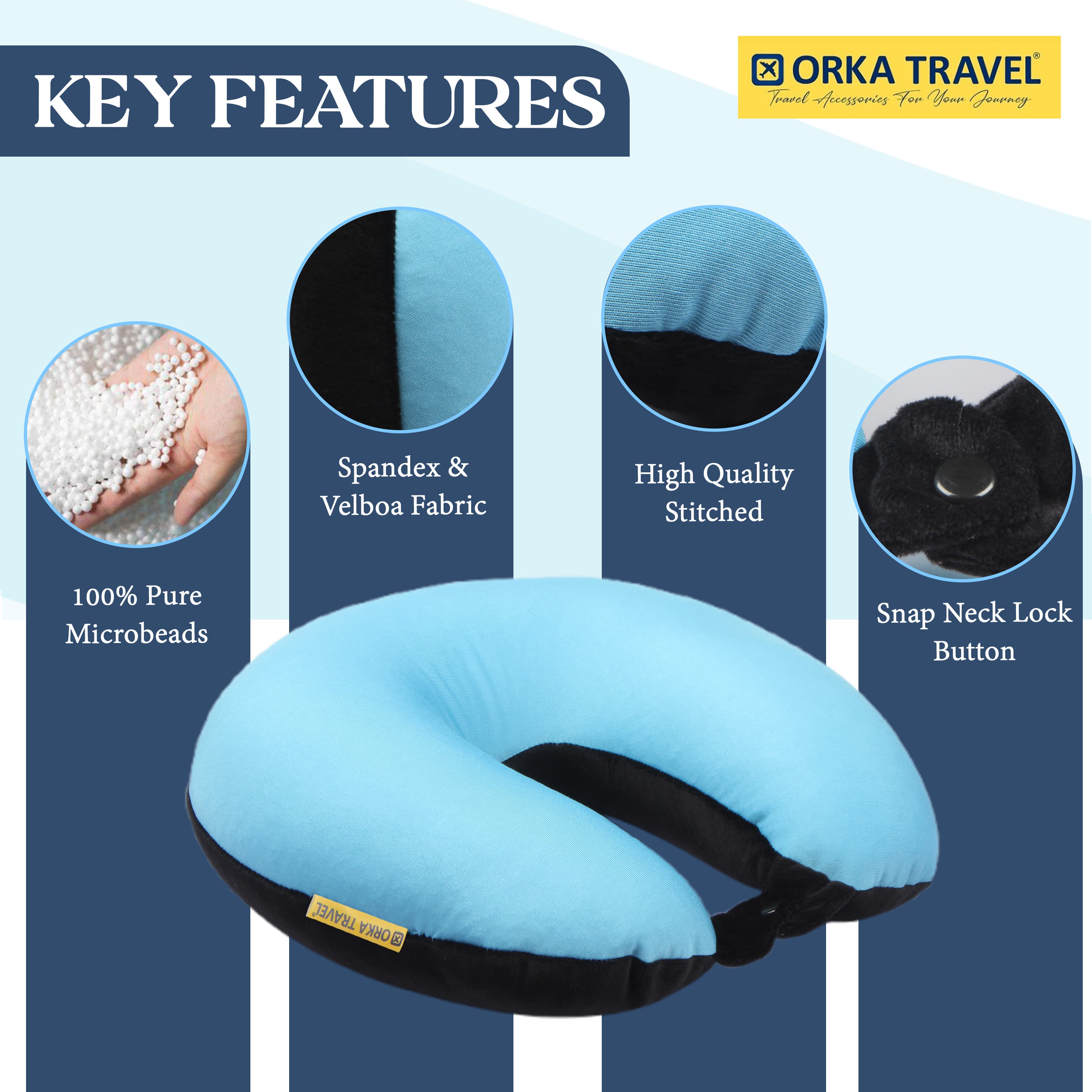 Orka Travel Solid Microbeads U Neck - Teal, Black view 5