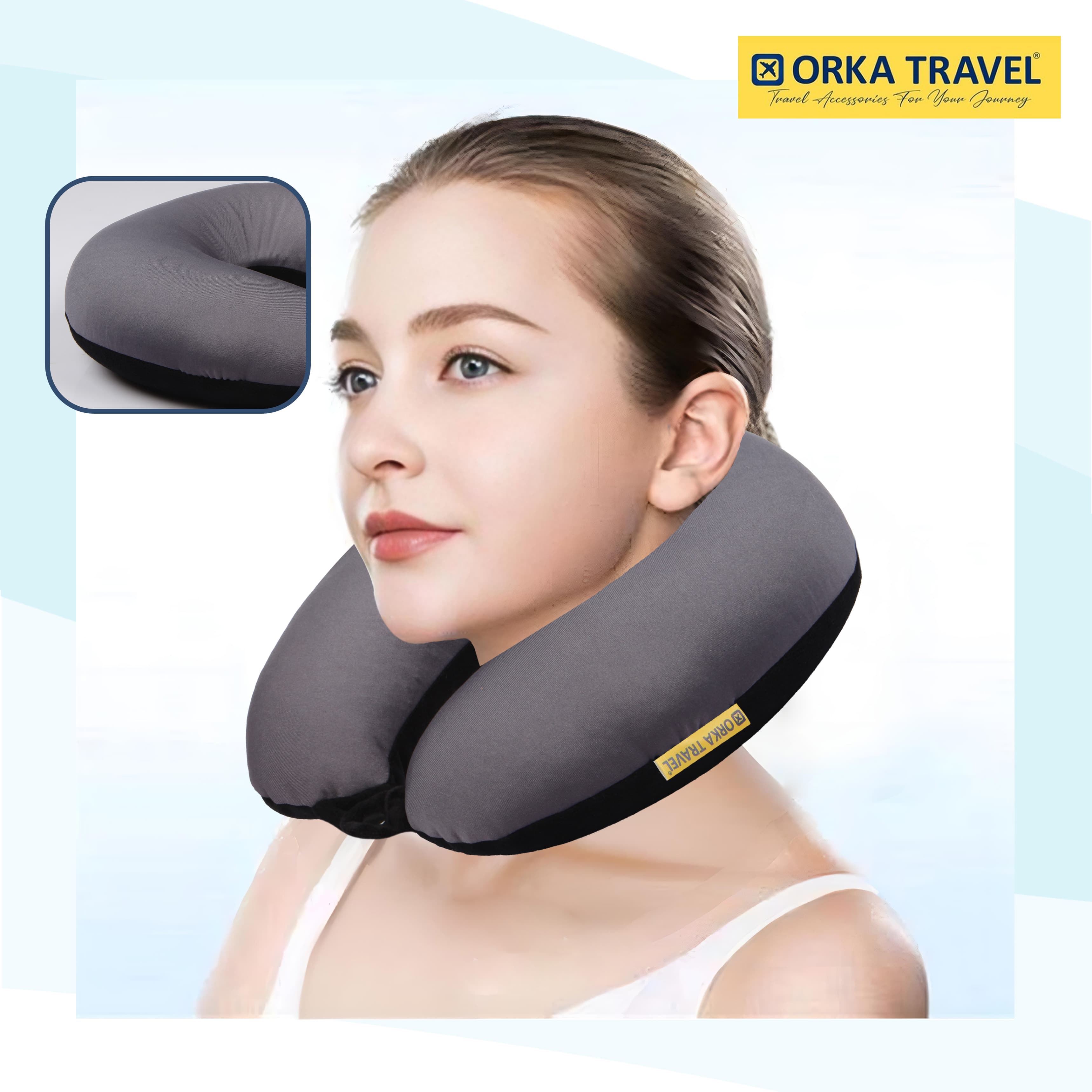 Orka Travel Solid Microbeads U Neck - Grey, Black view 2