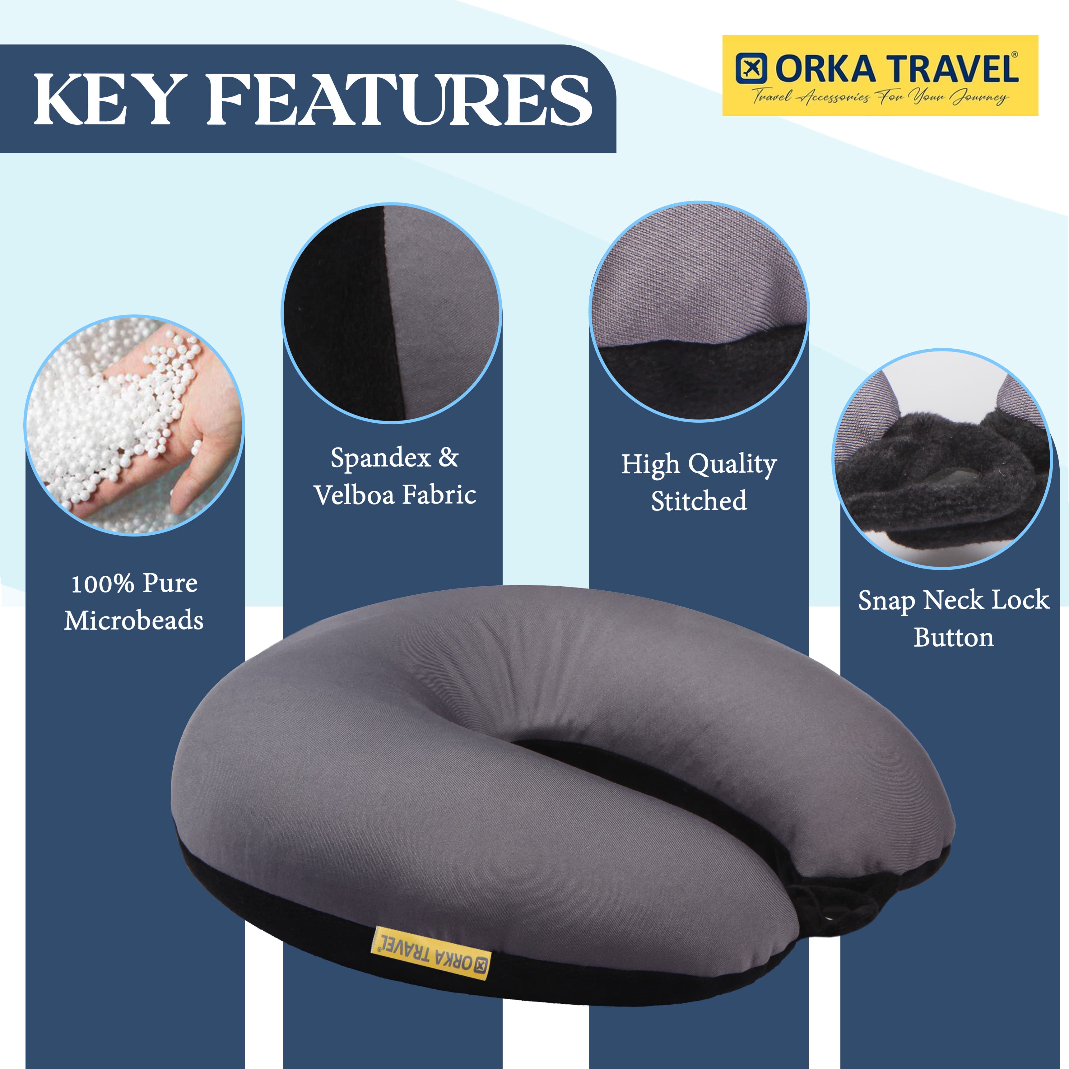 Orka Travel Solid Microbeads U Neck - Grey, Black view 5