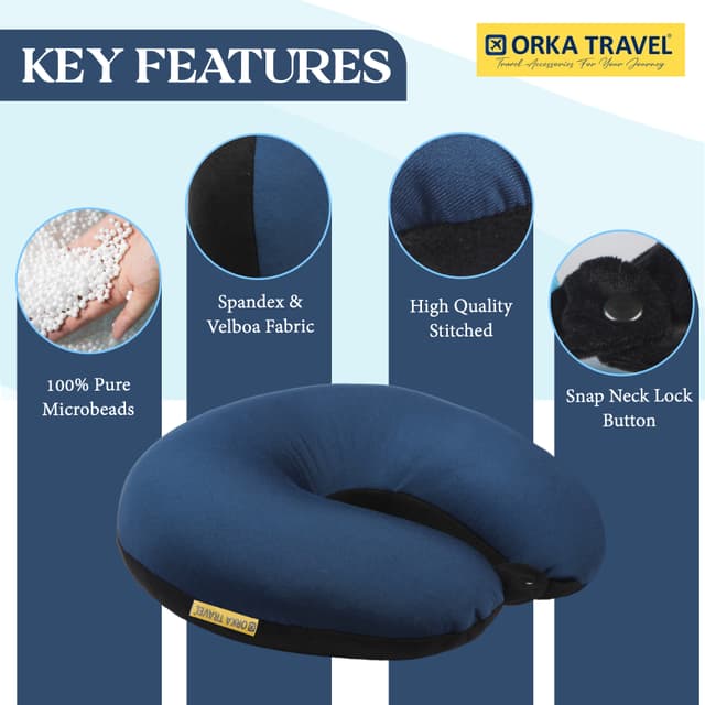 Orka Travel Solid Microbeads U Neck - Navy Blue, Black
