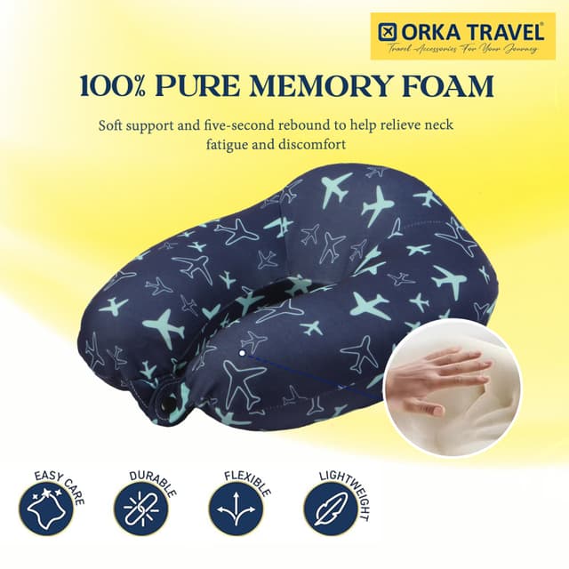 Orka Travel Digital Printed High Back Memory Foam U Neck - Planes