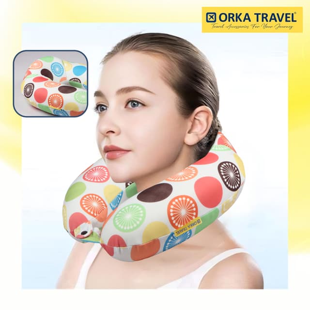 Orka Travel Digital Printed High Back Memory Foam U Neck - Lemon