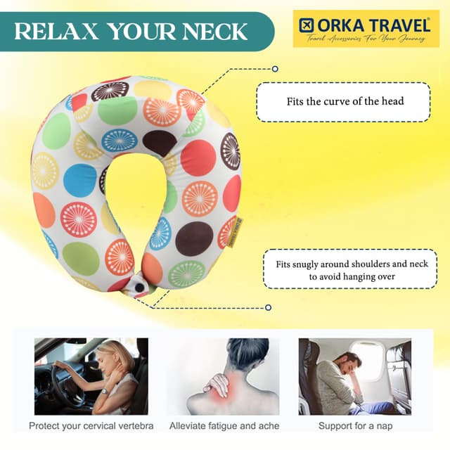 Orka Travel Digital Printed High Back Memory Foam U Neck - Lemon