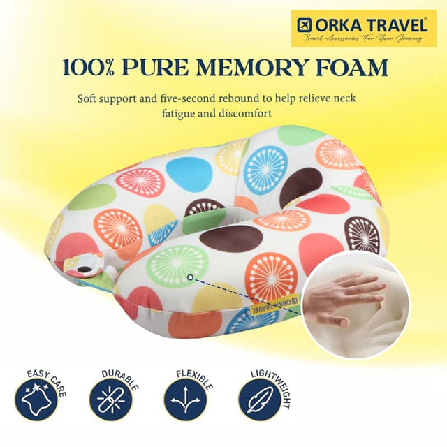 Orka Travel Digital Printed High Back Memory Foam U Neck - Lemon