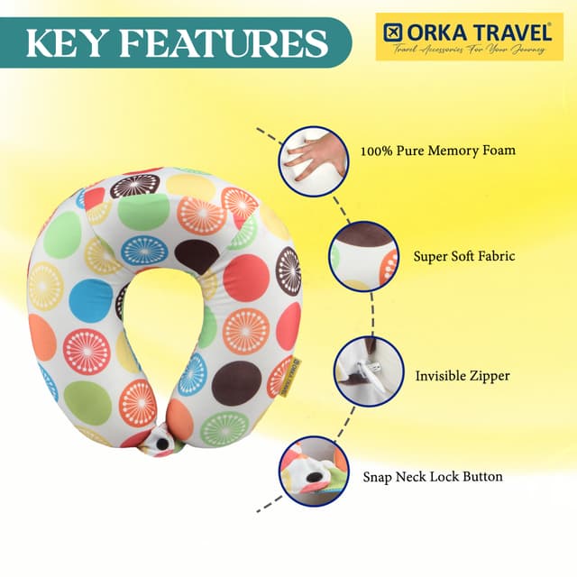 Orka Travel Digital Printed High Back Memory Foam U Neck - Lemon