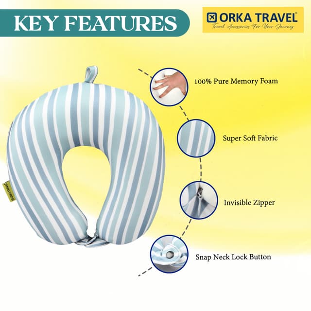 Orka Travel Digital Printed High Back Memory Foam U Neck - Linear