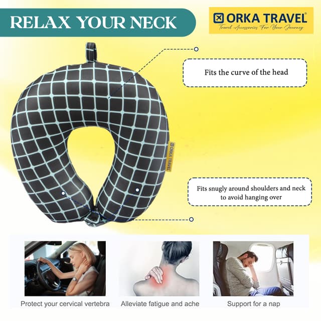 Orka Travel Digital Printed High Back Memory Foam U Neck - Stripe Teal
