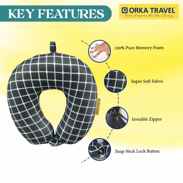 Orka Travel Digital Printed High Back Memory Foam U Neck - Stripe Teal