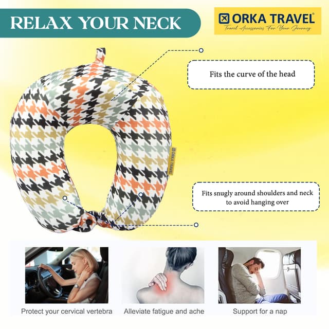 Orka Travel Digital Printed High Back Memory Foam U Neck - Houndstooth