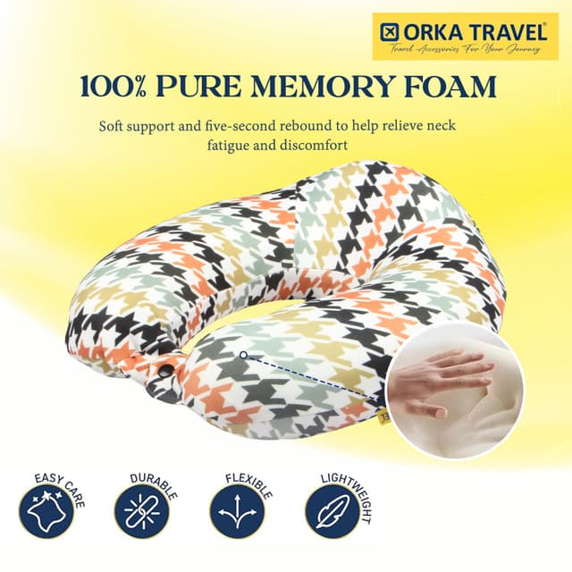 Orka Travel Digital Printed High Back Memory Foam U Neck - Houndstooth