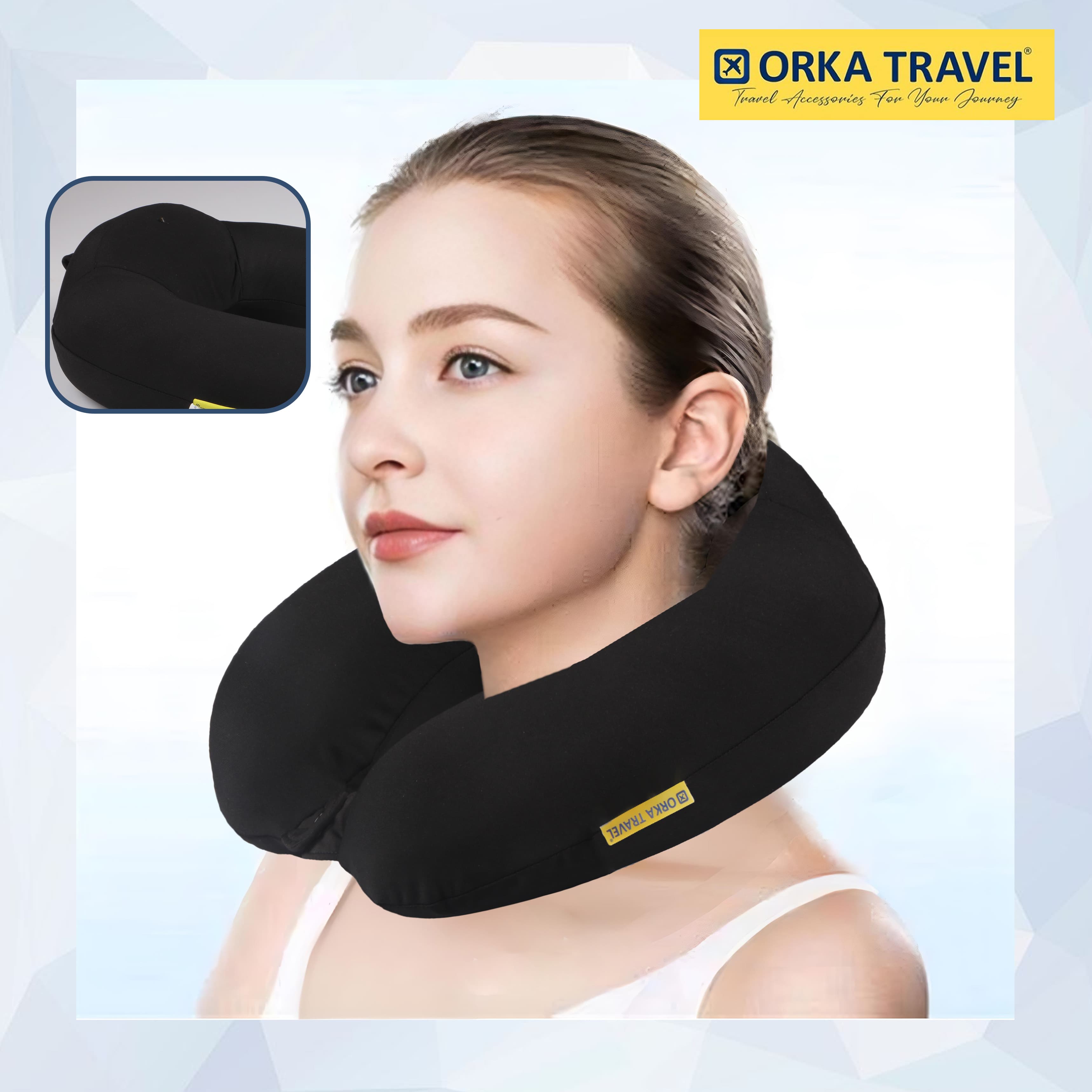 Orka Travel Spandex Solid High Back Memory Foam U Neck - Black view 2
